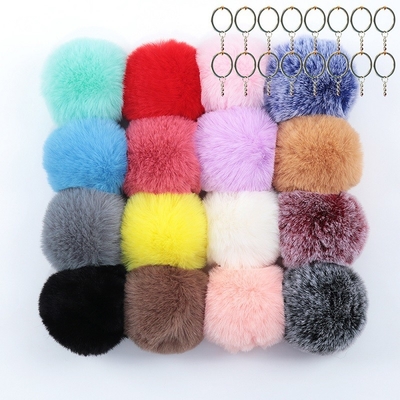 Handbag Pom Pom Fluffy Keyring , Faux Fur 120mm Unique Keychains For Women